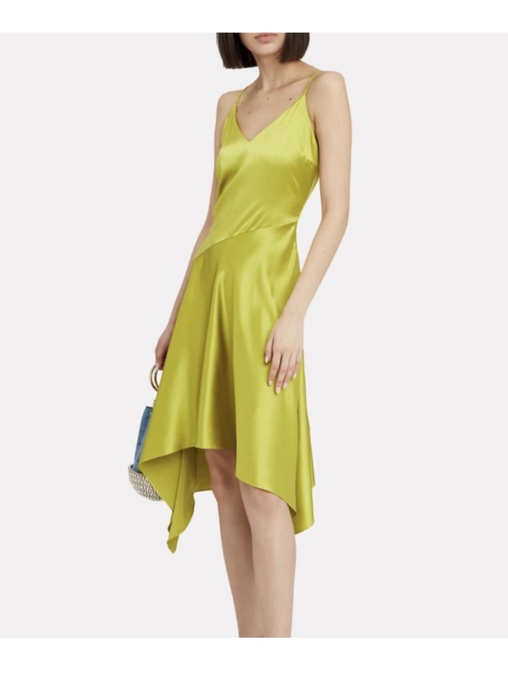 Fleur du Mal Chartreuse 100% Silk Handkerchief Midi Dress NWT - Picture 2 of 6